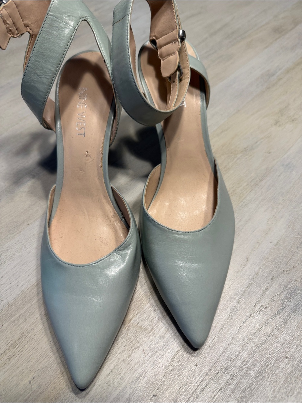 Nine West Pale Blue Pointed-Toe Ankle-Strap Heels